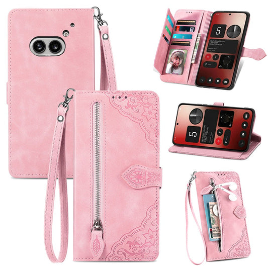 Nothing Phone (2a) Plus / Phone (2a) Wallet-Handyhülle – Mit Riemen & Reißverschluss, aus PU-Leder, mit Blumenmuster