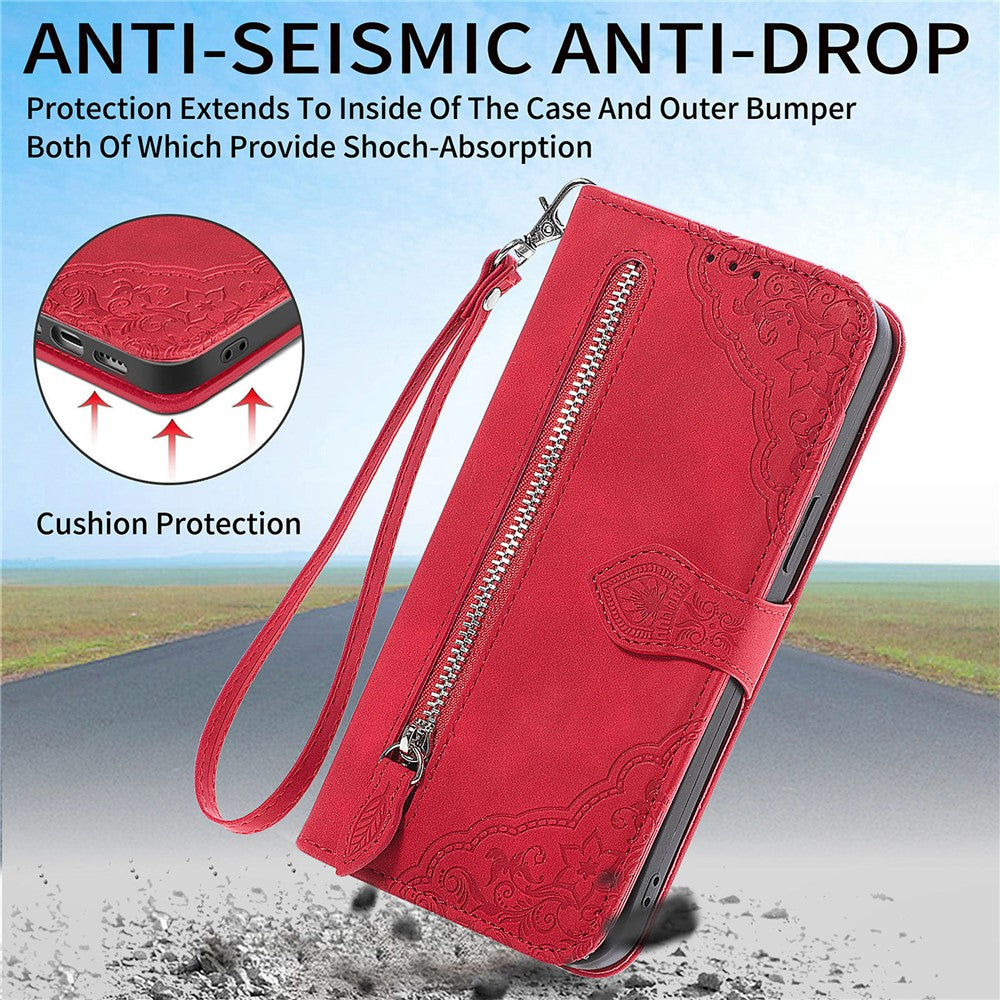 Nothing Phone (2a) Plus / Phone (2a) Wallet-Handyhülle – Mit Riemen & Reißverschluss, aus PU-Leder, mit Blumenmuster