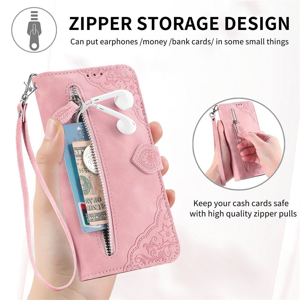 Nothing Phone (2a) Plus / Phone (2a) Wallet-Handyhülle – Mit Riemen & Reißverschluss, aus PU-Leder, mit Blumenmuster