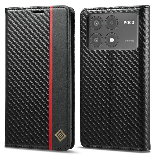 LC.IMEEKE For Xiaomi Poco X6 Pro 5G / Redmi K70E 5G Case PU Leather Carbon Fiber Texture Stand Folio Phone Cover