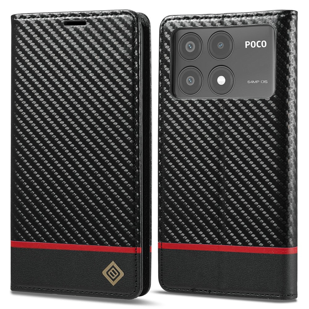 LC.IMEEKE For Xiaomi Poco X6 Pro 5G / Redmi K70E 5G Case PU Leather Carbon Fiber Texture Stand Folio Phone Cover