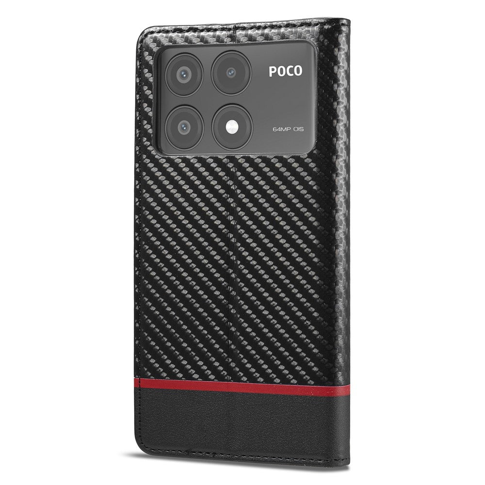 LC.IMEEKE For Xiaomi Poco X6 Pro 5G / Redmi K70E 5G Case PU Leather Carbon Fiber Texture Stand Folio Phone Cover