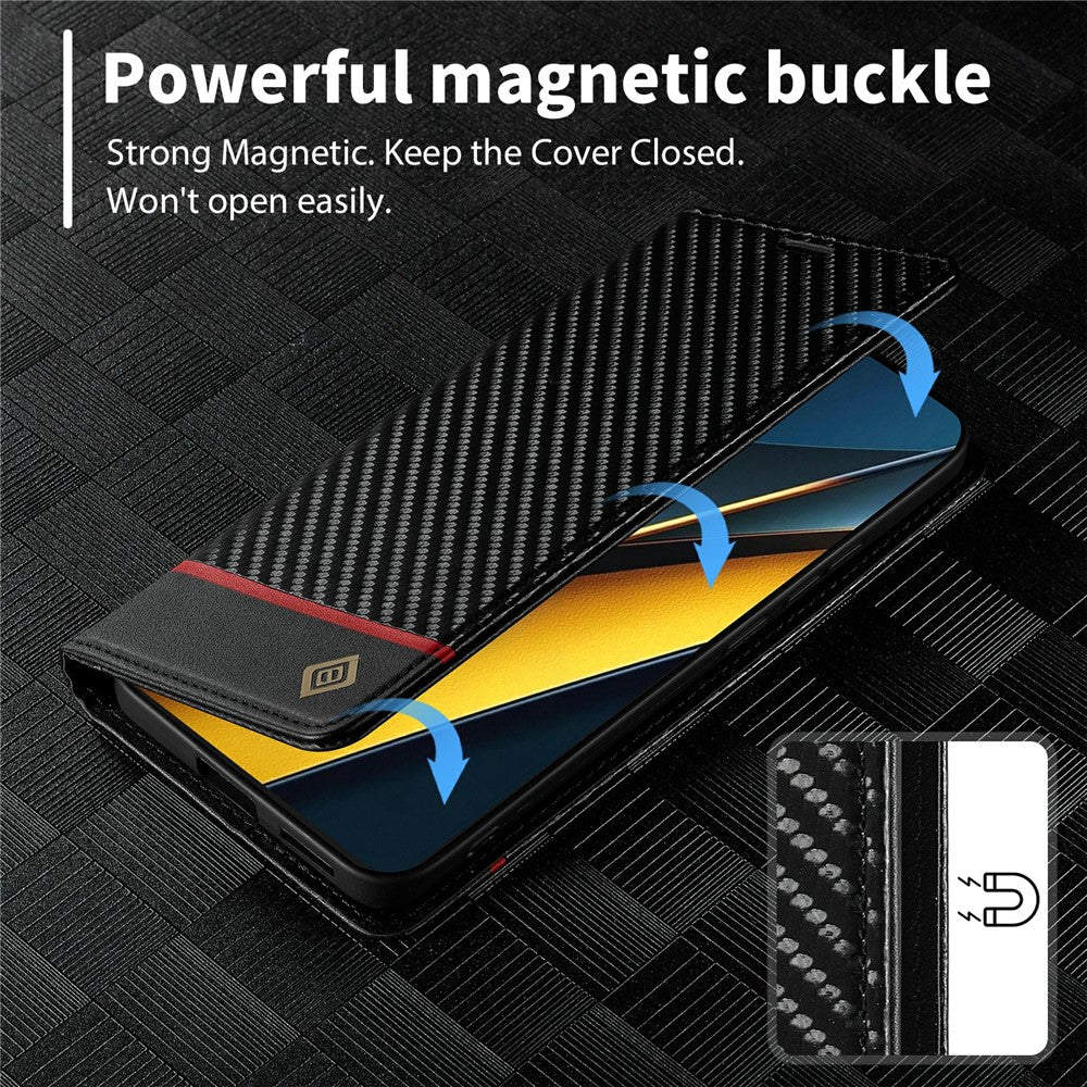 LC.IMEEKE For Xiaomi Poco X6 Pro 5G / Redmi K70E 5G Case PU Leather Carbon Fiber Texture Stand Folio Phone Cover