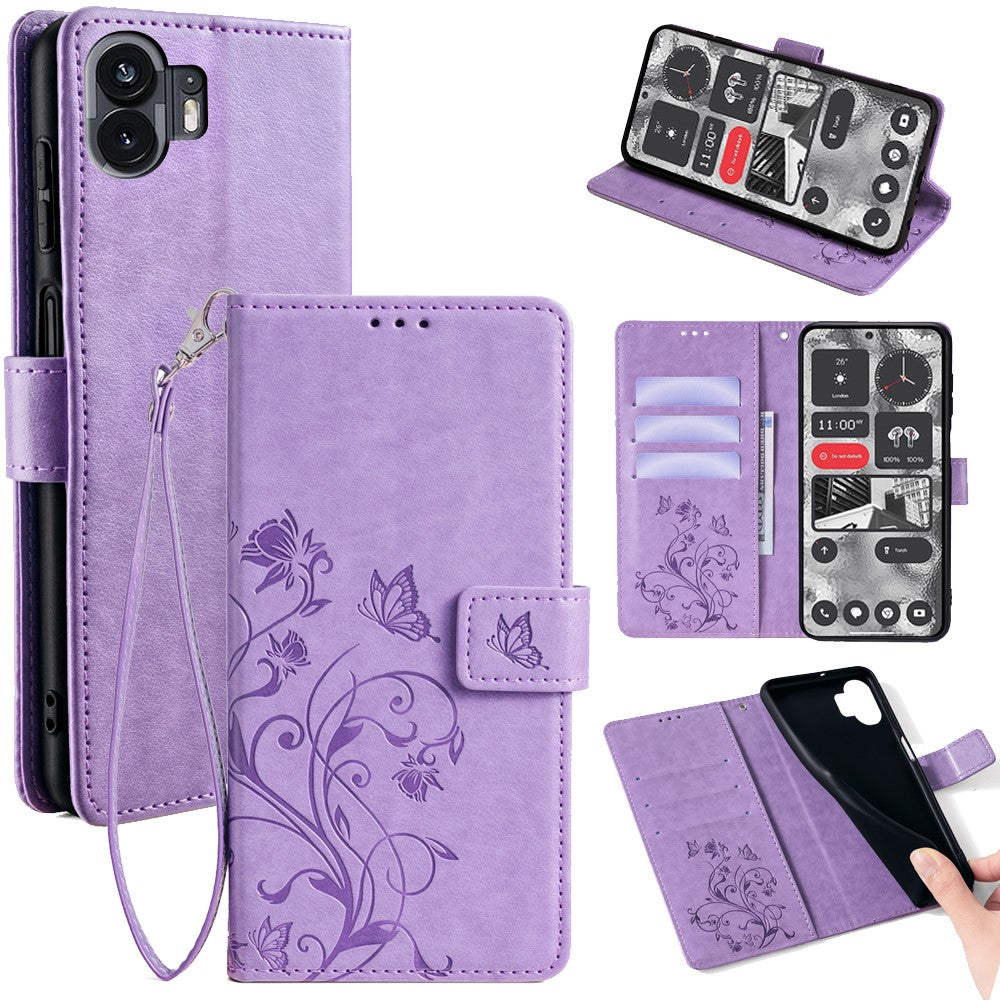 For Nothing Phone (2)   Case Butterfly Flower Stand Leather Phone Cover