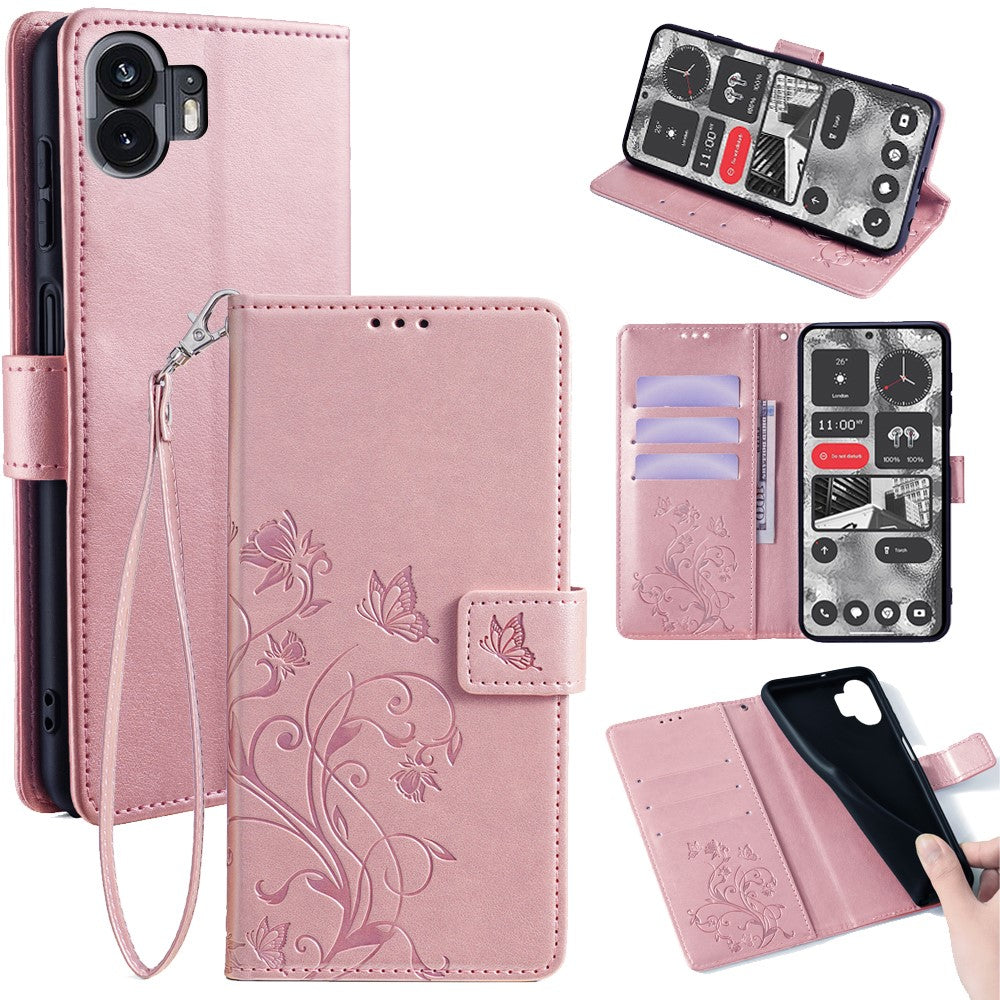 For Nothing Phone (2)   Case Butterfly Flower Stand Leather Phone Cover