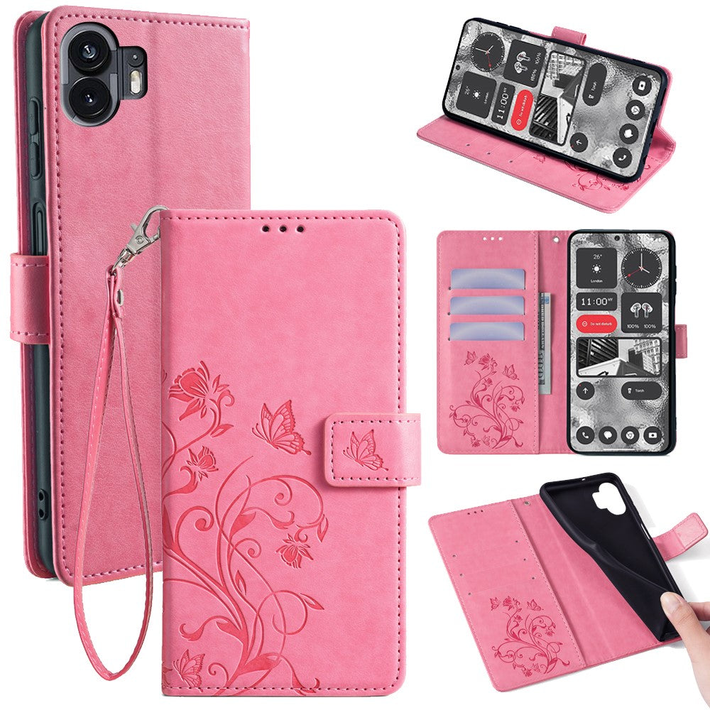 For Nothing Phone (2)   Case Butterfly Flower Stand Leather Phone Cover