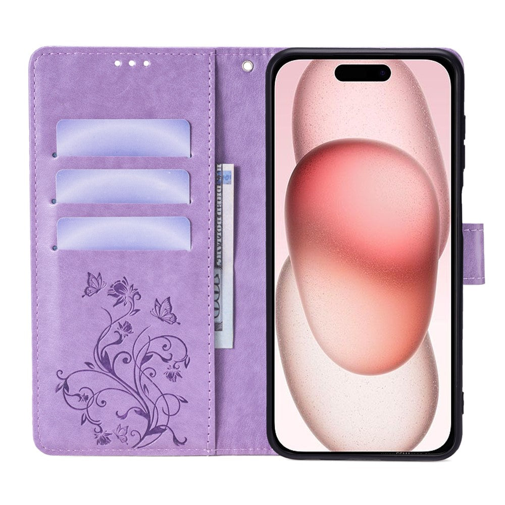 iPhone 15 Schutzhülle – Mit Blumens- & Schmetterlingsmuster & Riemen