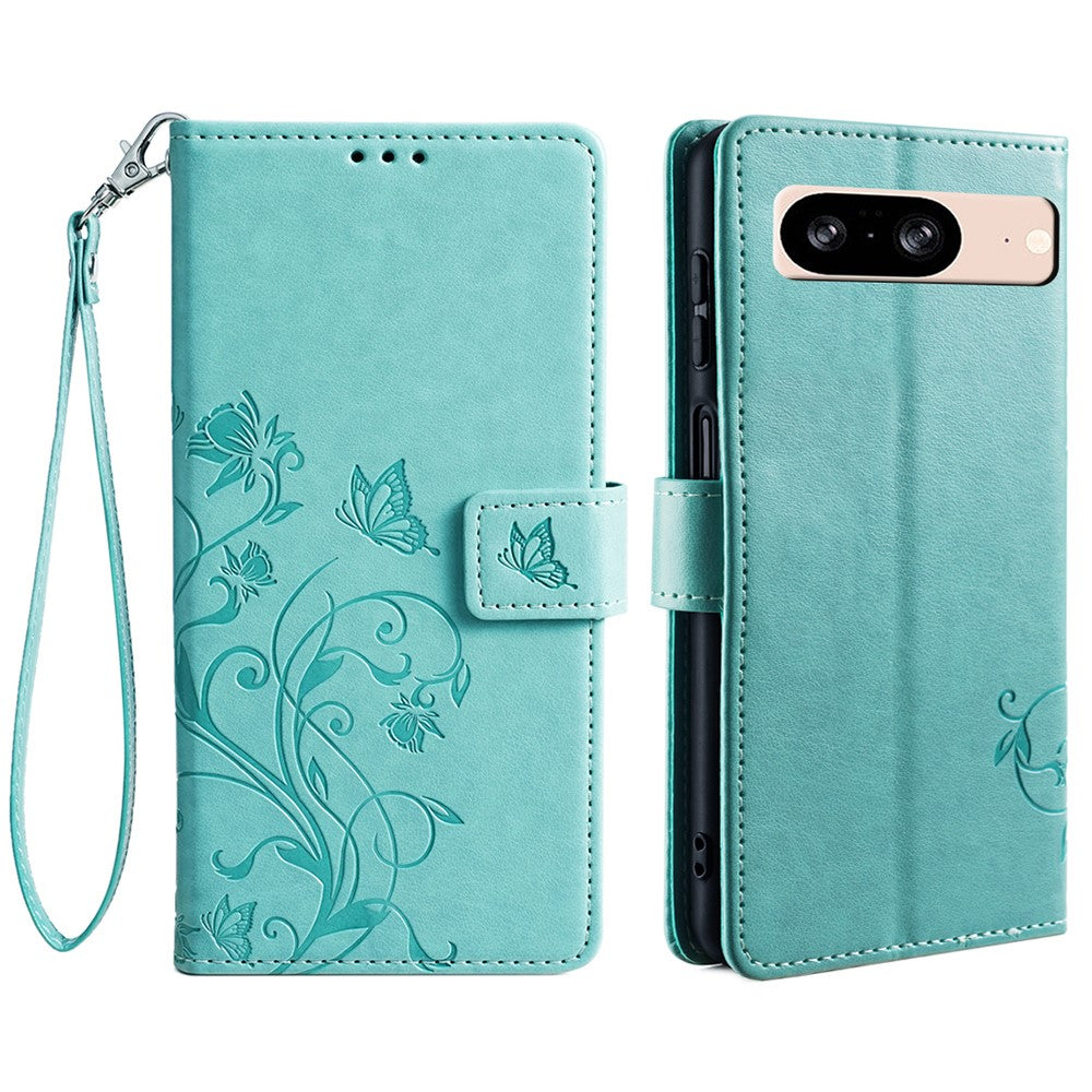 Pixel 8 Schutzhülle – Mit Blumens- & Schmetterlingsmuster & Riemen