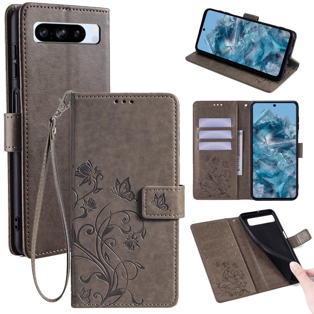 Pixel 8 Pro Schutzhülle – Mit Blumens- & Schmetterlingsmuster & Riemen