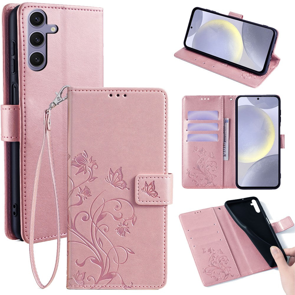 Galaxy S24 Plus Schutzhülle – Mit Blumens- & Schmetterlingsmuster & Riemen