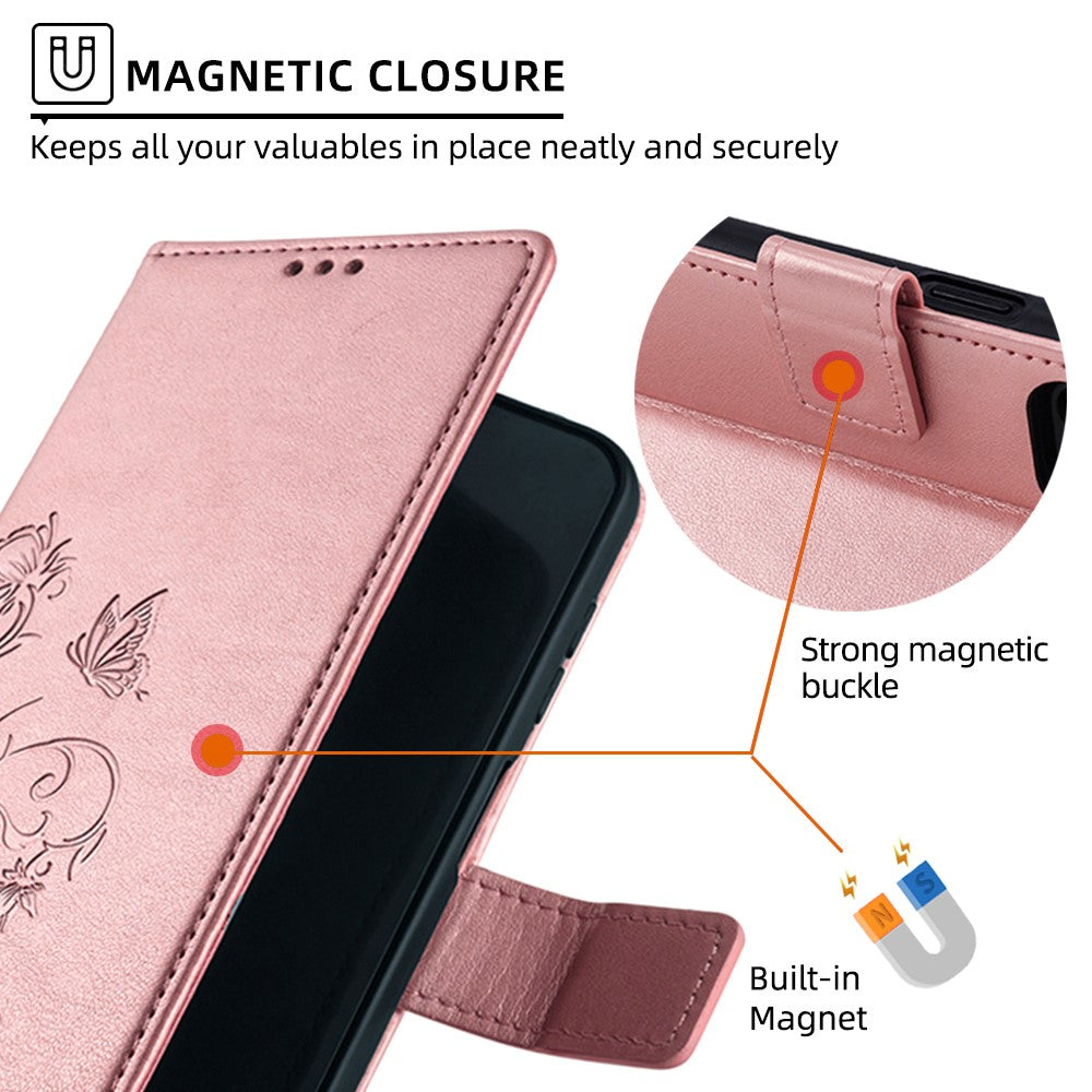 Galaxy S24 Plus Schutzhülle – Mit Blumens- & Schmetterlingsmuster & Riemen