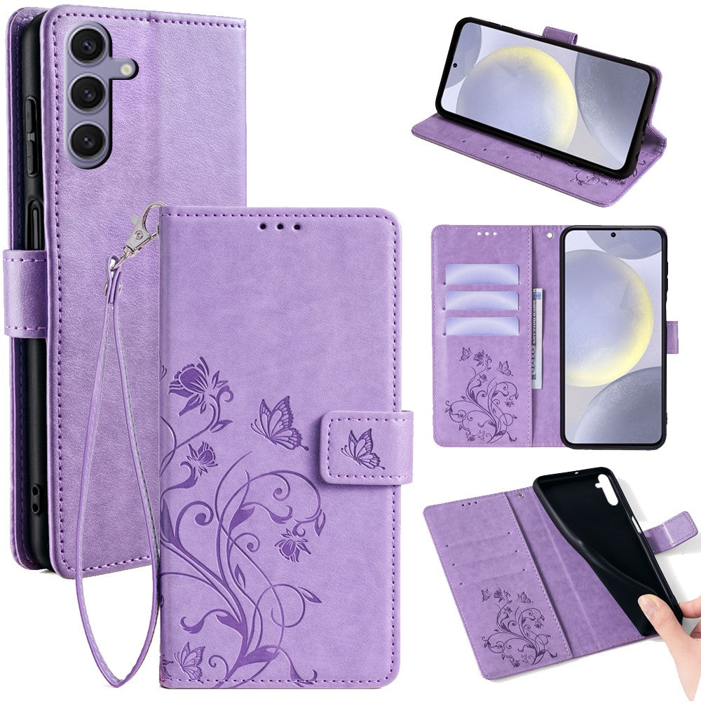 Galaxy S24 Plus Schutzhülle – Mit Blumens- & Schmetterlingsmuster & Riemen
