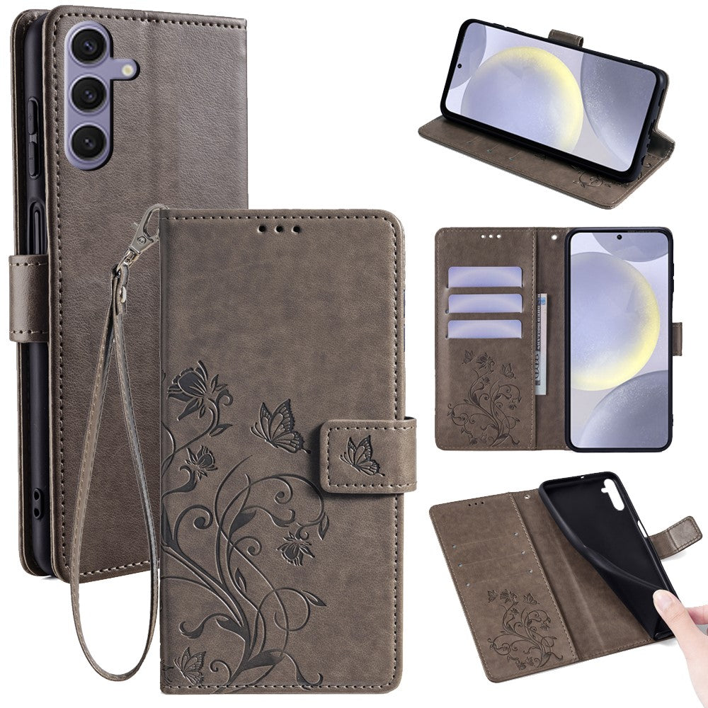 Galaxy S24 Plus Schutzhülle – Mit Blumens- & Schmetterlingsmuster & Riemen
