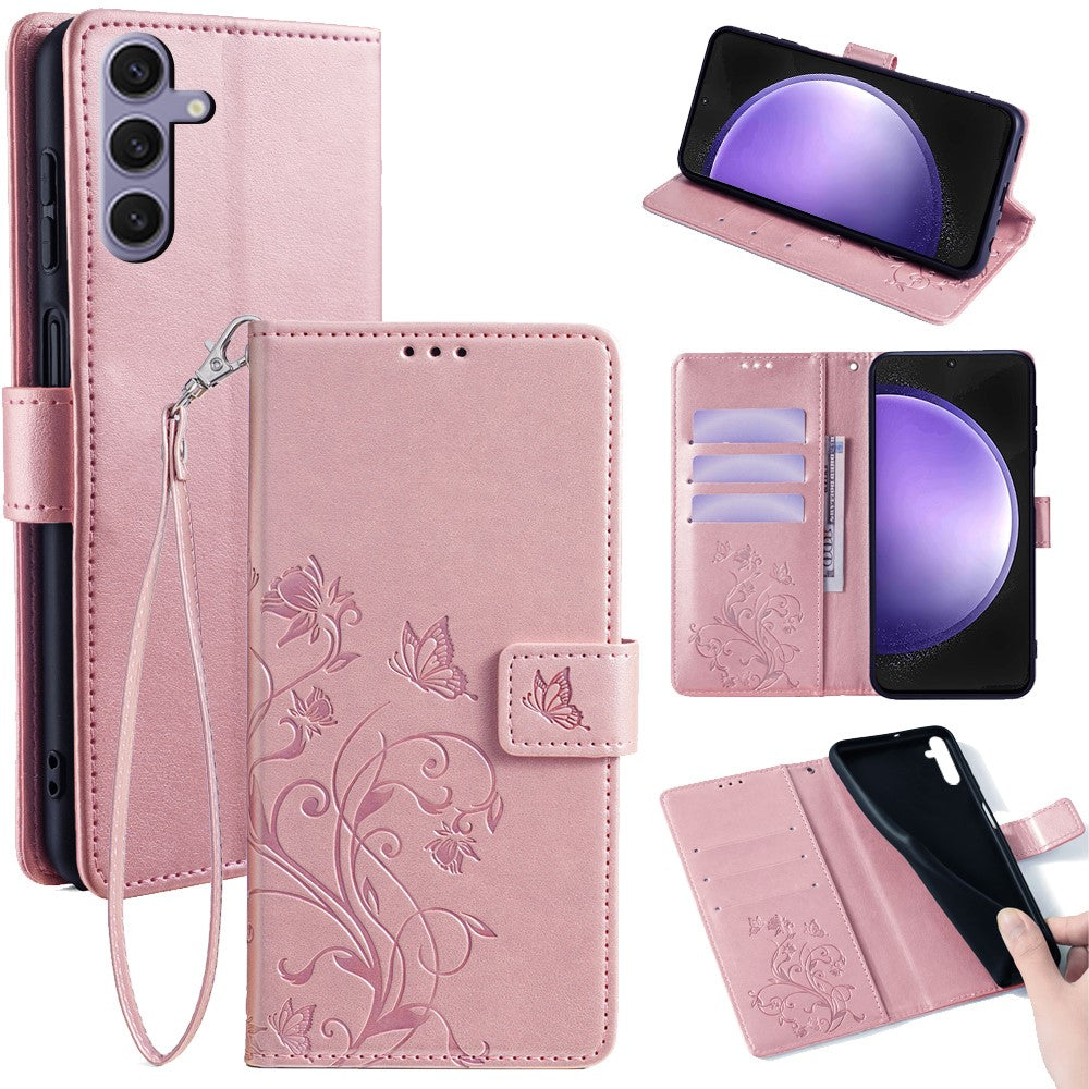Galaxy S23 FE Schutzhülle – Mit Blumens- & Schmetterlingsmuster & Riemen