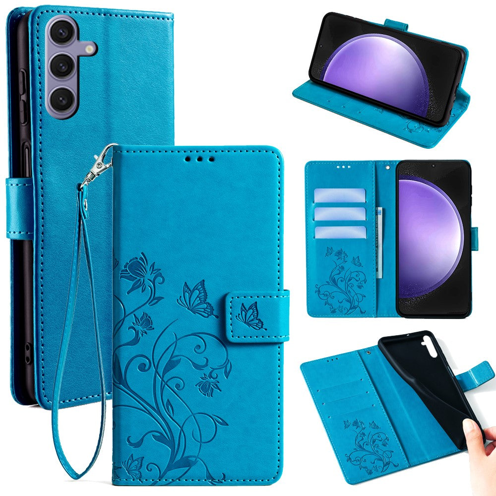 Galaxy S23 FE Schutzhülle – Mit Blumens- & Schmetterlingsmuster & Riemen