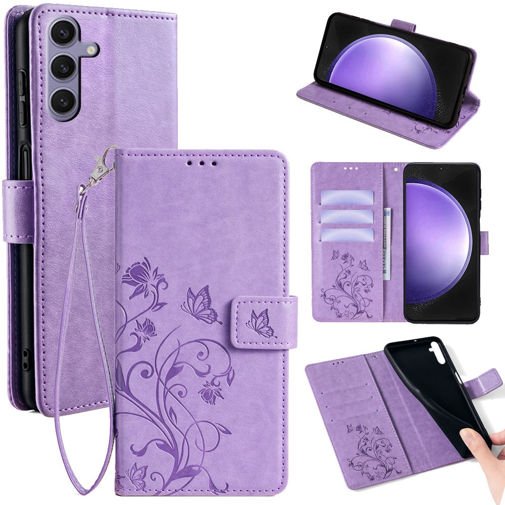 Galaxy S23 FE Schutzhülle – Mit Blumens- & Schmetterlingsmuster & Riemen