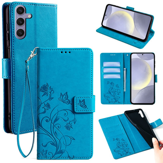 Galaxy S24 Schutzhülle – Mit Blumens- & Schmetterlingsmuster & Riemen