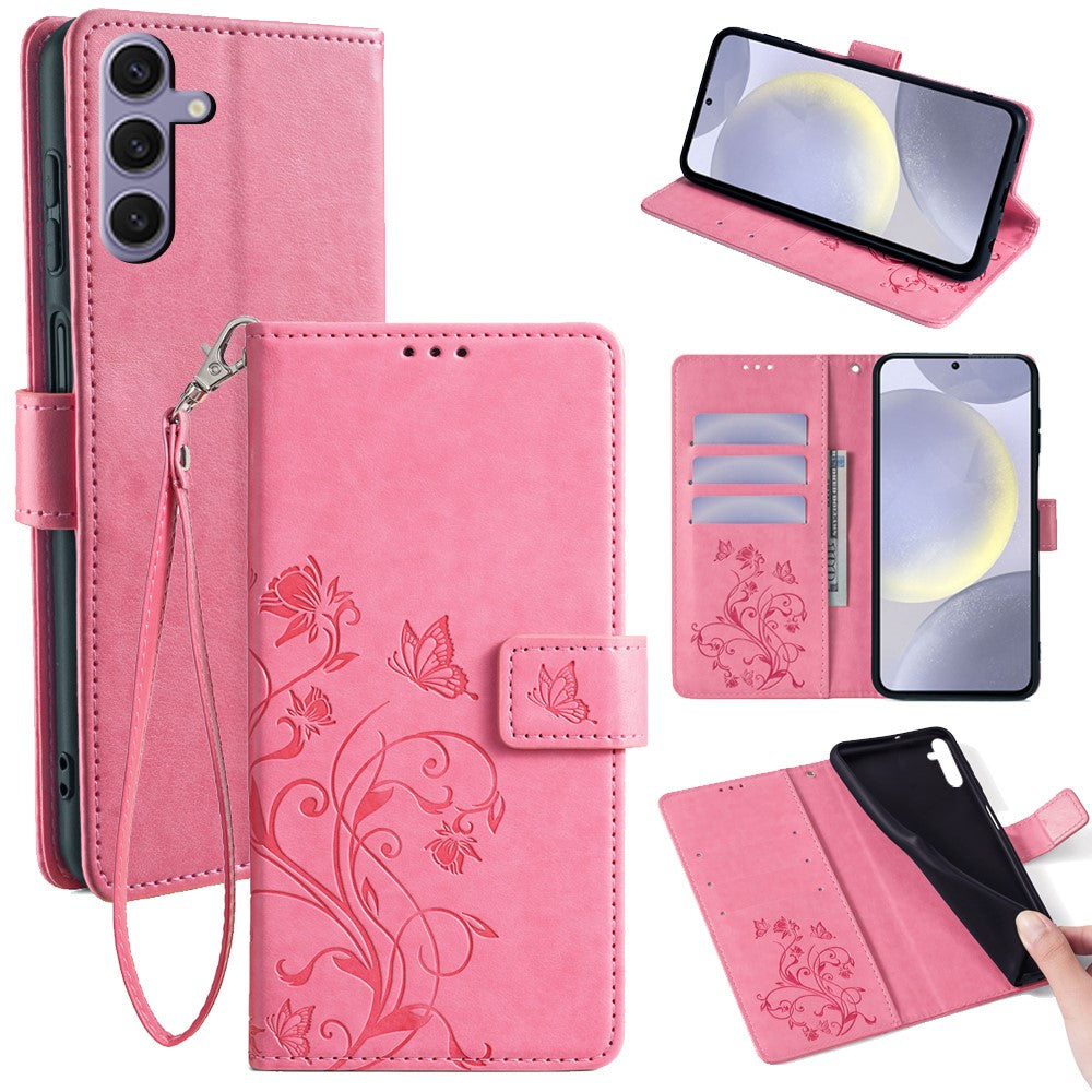 Galaxy S24 Schutzhülle – Mit Blumens- & Schmetterlingsmuster & Riemen