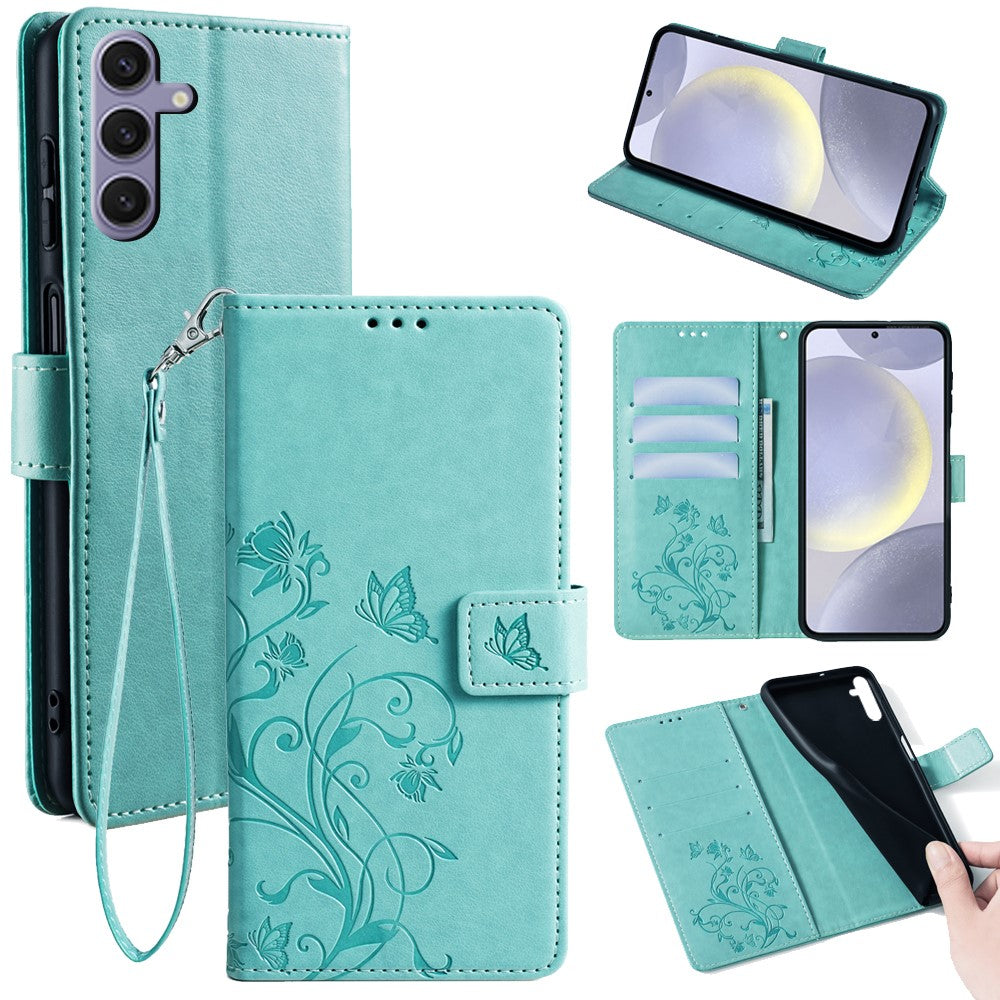 Galaxy S24 Schutzhülle – Mit Blumens- & Schmetterlingsmuster & Riemen