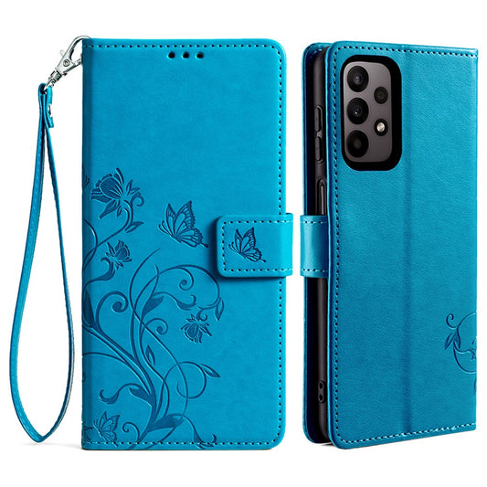 Galaxy A23 4G/5G Schutzhülle – Mit Blumens- & Schmetterlingsmuster & Riemen