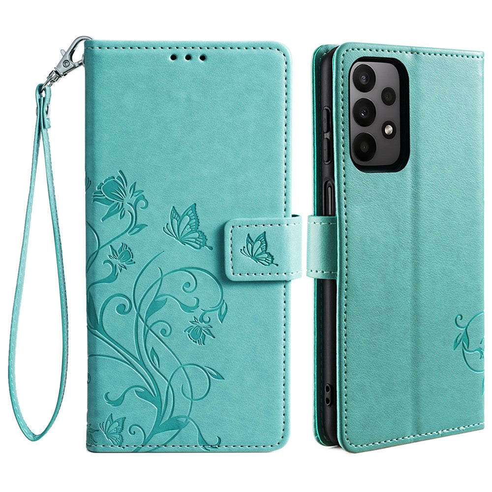 Galaxy A23 4G/5G Schutzhülle – Mit Blumens- & Schmetterlingsmuster & Riemen