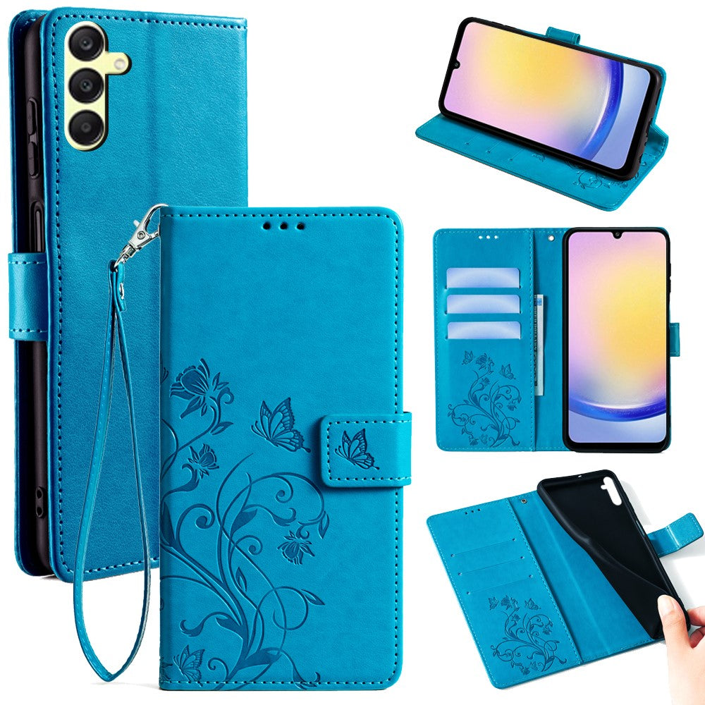 Galaxy A25 5G Schutzhülle – Mit Blumens- & Schmetterlingsmuster & Riemen