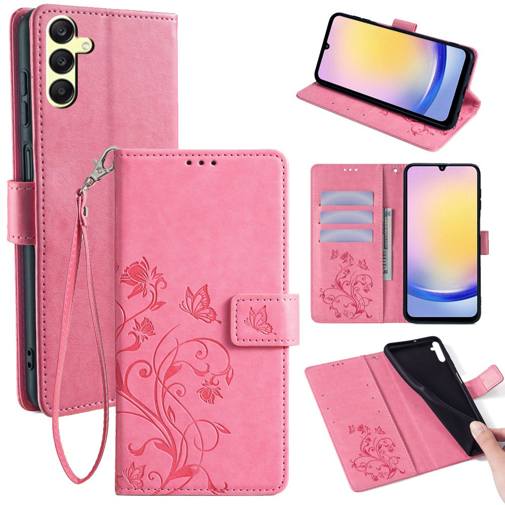 Galaxy A25 5G Schutzhülle – Mit Blumens- & Schmetterlingsmuster & Riemen