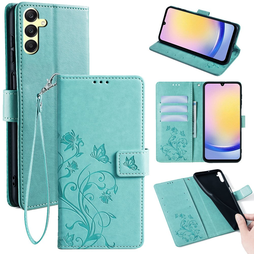 Galaxy A25 5G Schutzhülle – Mit Blumens- & Schmetterlingsmuster & Riemen