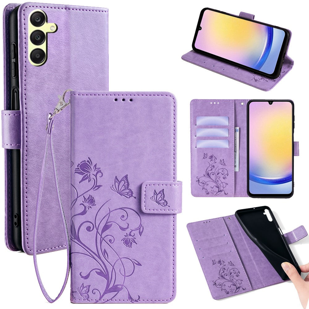 Galaxy A25 5G Schutzhülle – Mit Blumens- & Schmetterlingsmuster & Riemen