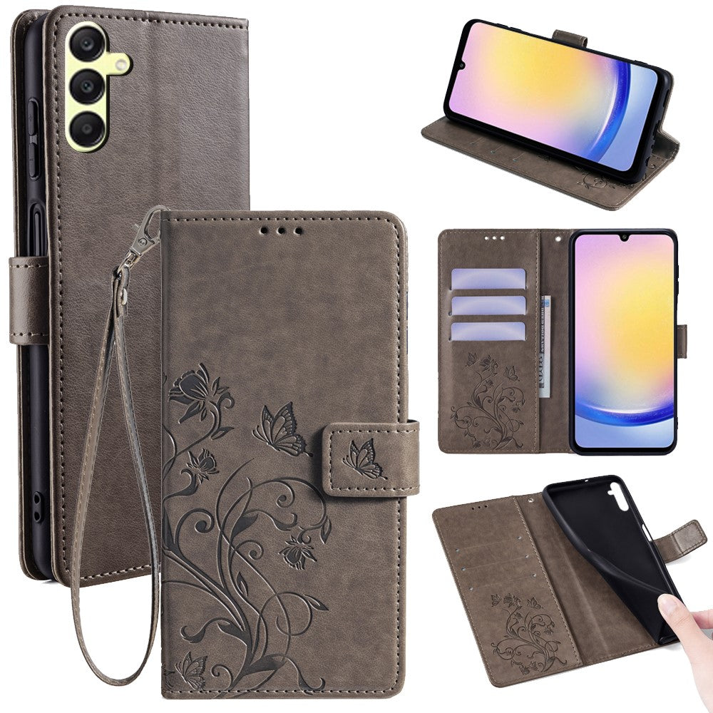 Galaxy A25 5G Schutzhülle – Mit Blumens- & Schmetterlingsmuster & Riemen