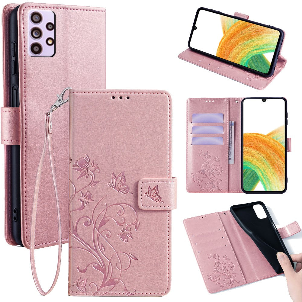 Galaxy A33 5G Schutzhülle – Mit Blumens- & Schmetterlingsmuster & Riemen