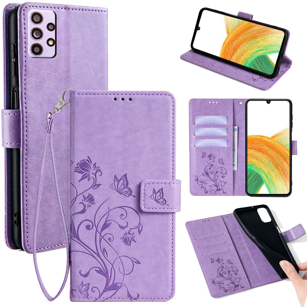 Galaxy A33 5G Schutzhülle – Mit Blumens- & Schmetterlingsmuster & Riemen