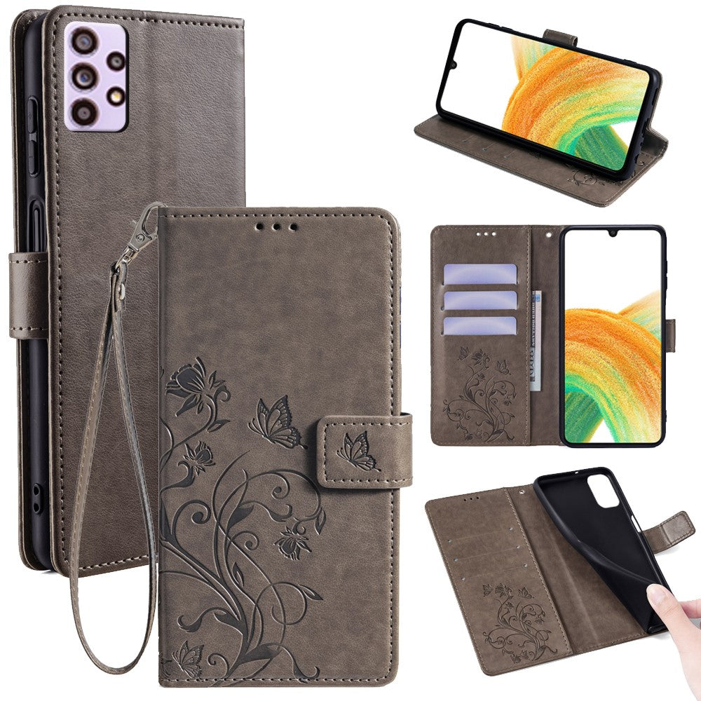 Galaxy A33 5G Schutzhülle – Mit Blumens- & Schmetterlingsmuster & Riemen