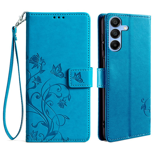 Galaxy A15 4G/5G Schutzhülle – Mit Blumens- & Schmetterlingsmuster & Riemen