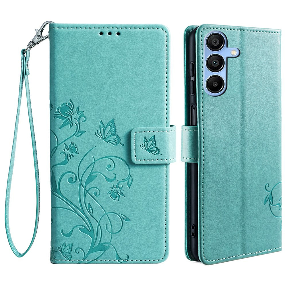 Galaxy A15 4G/5G Schutzhülle – Mit Blumens- & Schmetterlingsmuster & Riemen