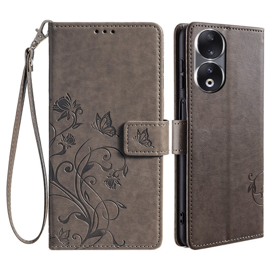 Honor 90 Handyhülle – mit Schmetterlingsmotiv, PU-Leder, Standfunktion, mit Handschlaufe, Kartenfächern