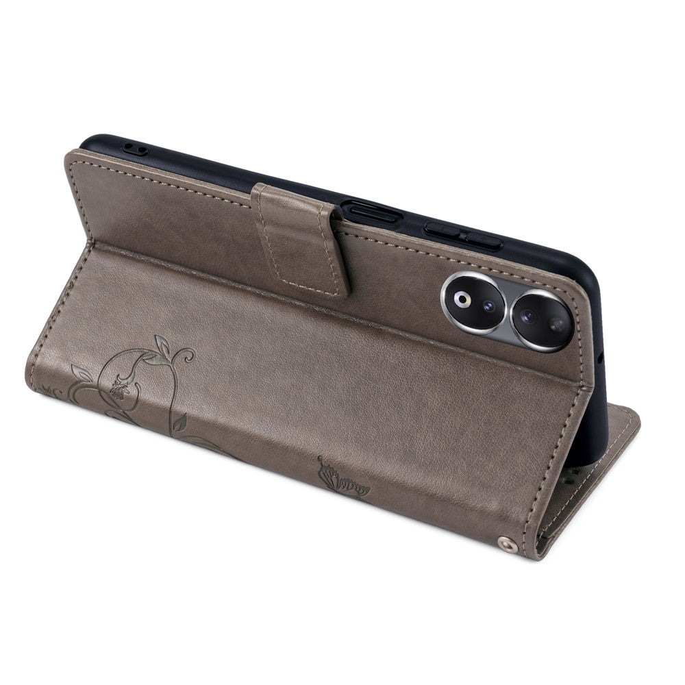For Honor 90 Case Butterfly Flower PU Leather Stand Phone Cover with Wrist Strap Card Slots