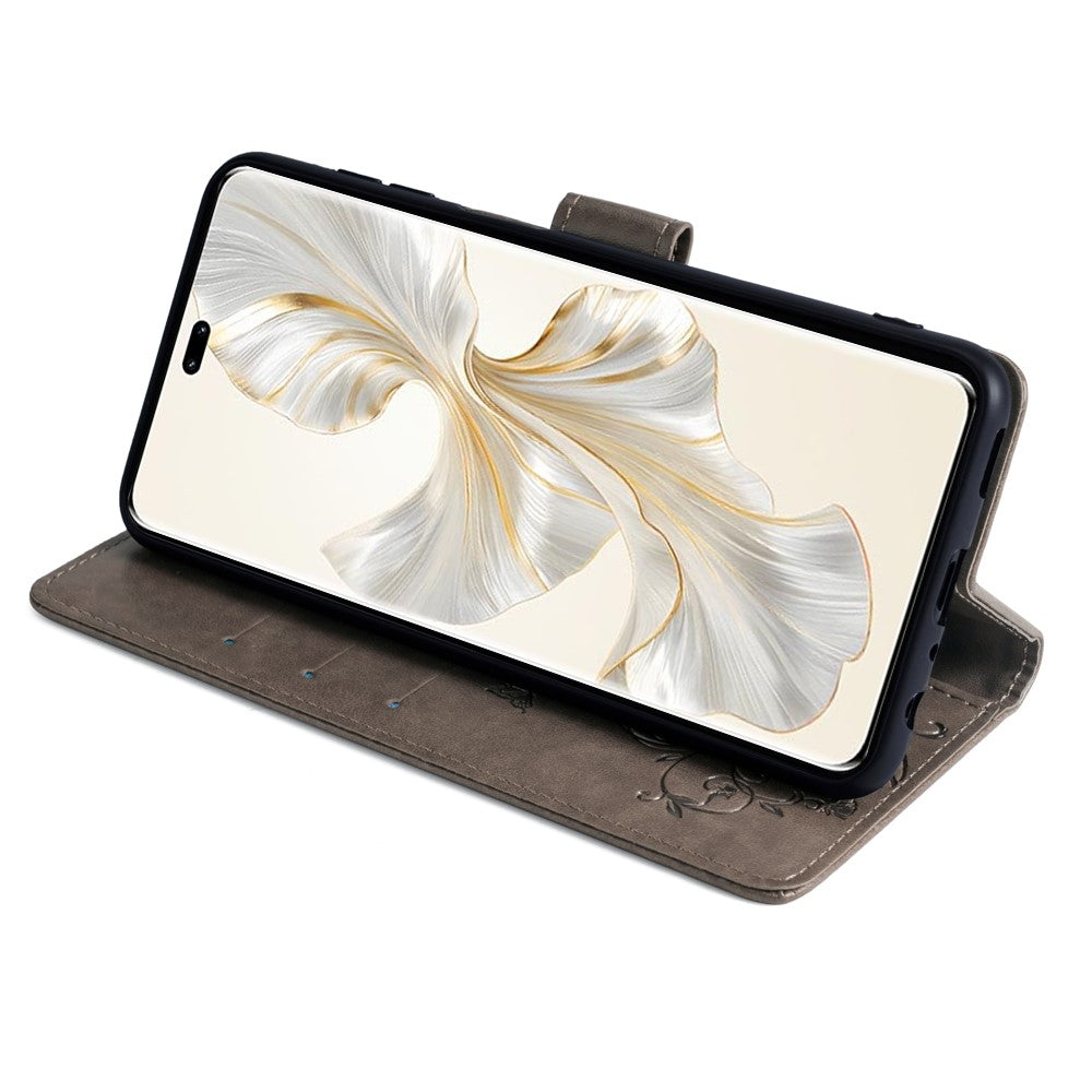 For Honor 100 Pro 5G Case Butterfly Flower PU Leather Magnetic Flip Stand Card Holders Phone Cover