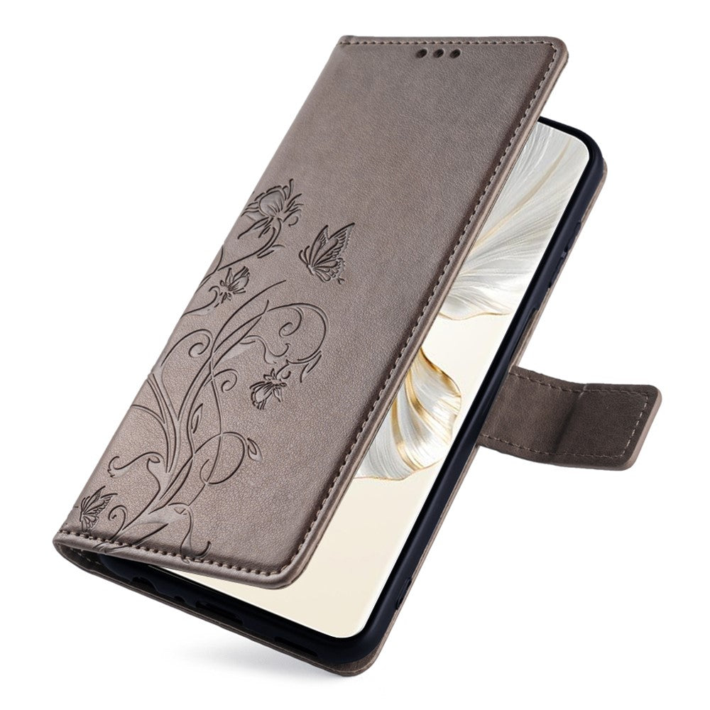 For Honor 100 Pro 5G Case Butterfly Flower PU Leather Magnetic Flip Stand Card Holders Phone Cover