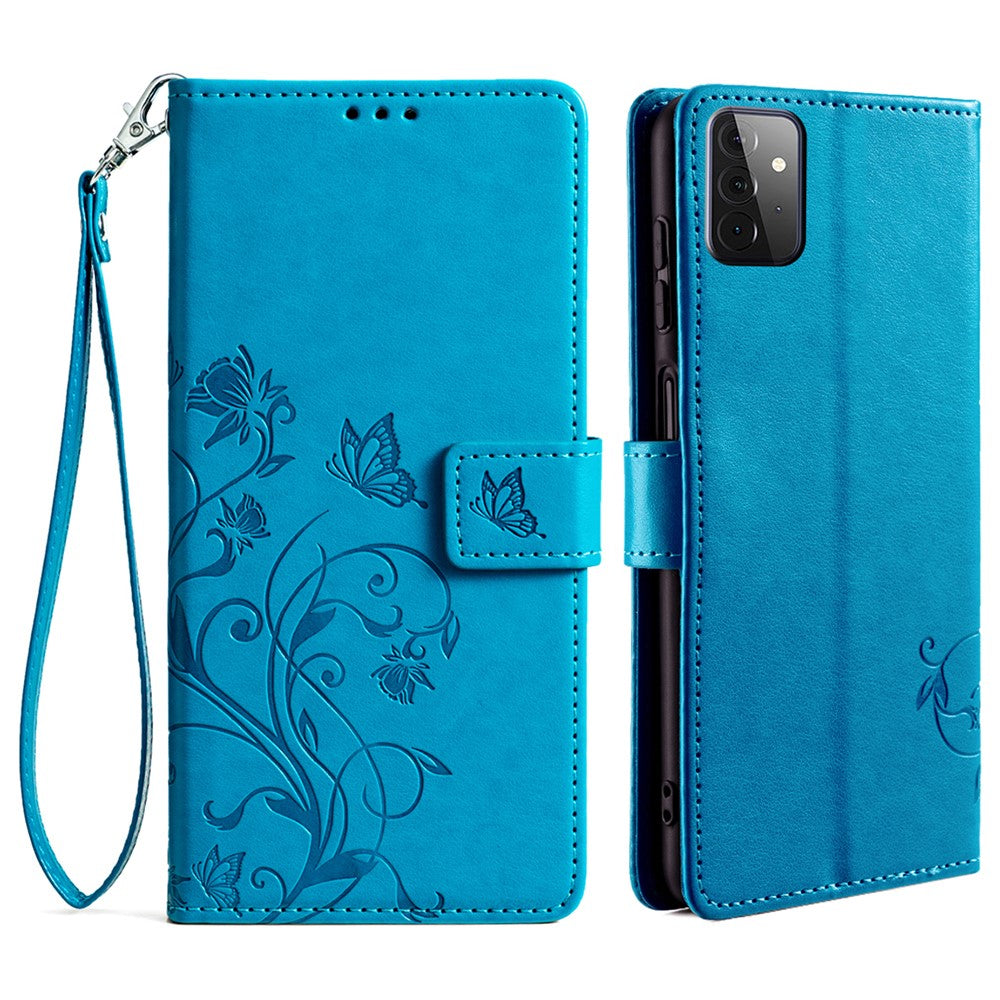 Galaxy A72 5G/4G Schutzhülle – Mit Blumens- & Schmetterlingsmuster & Riemen