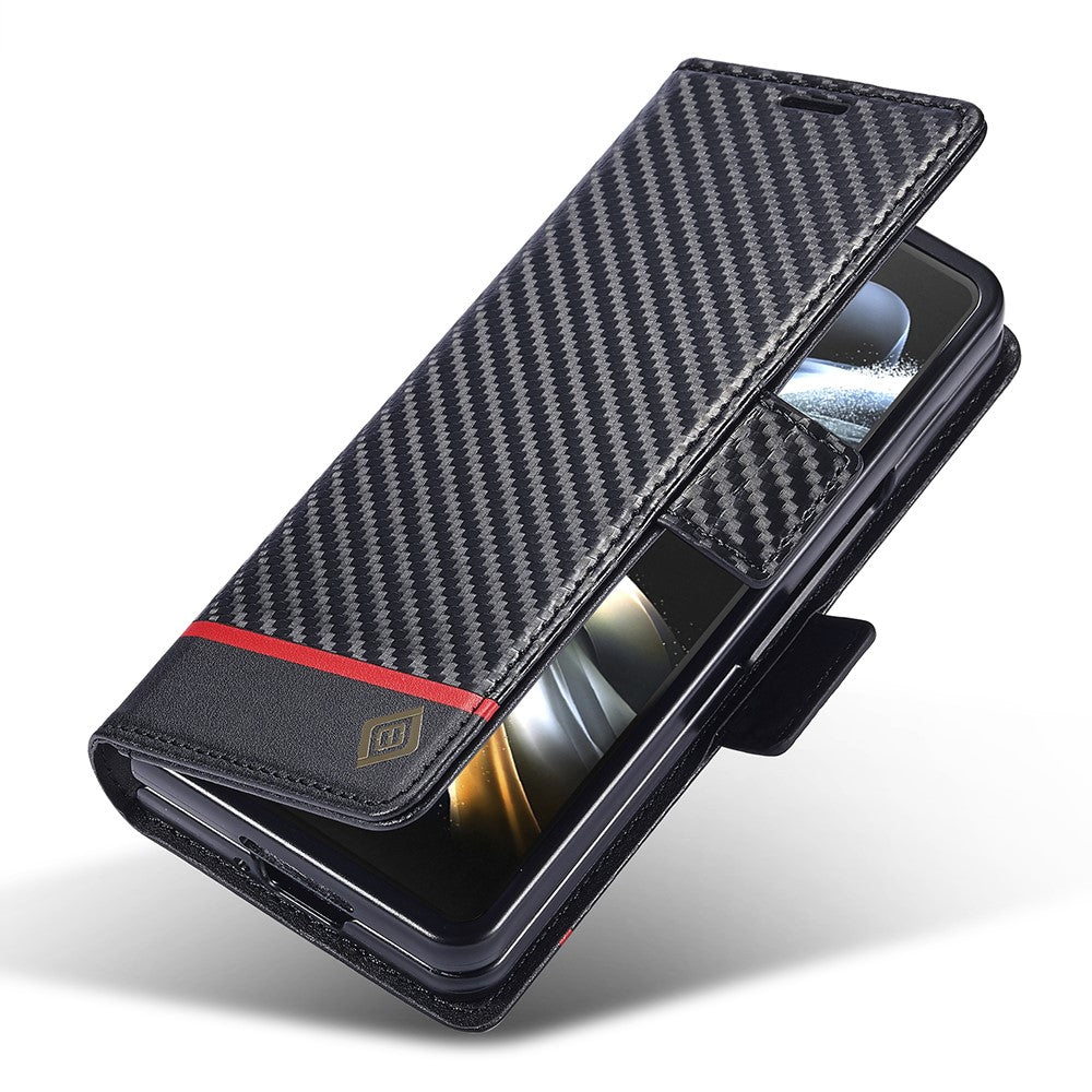 LC.IMEEKE For Samsung Galaxy Z Fold6 5G Case Carbon Fiber Texture Magnetic Closure Phone Cover