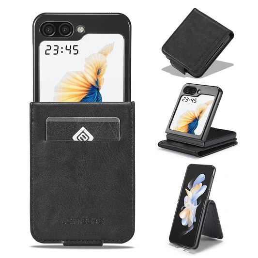 Galaxy Z Flip7 FE 5G / Galaxy Z Flip6 5G – Handyhülle aus Kunststoff und PU-Leder, mit Ständer, mit Kartenfach, mit RFID-Schutz