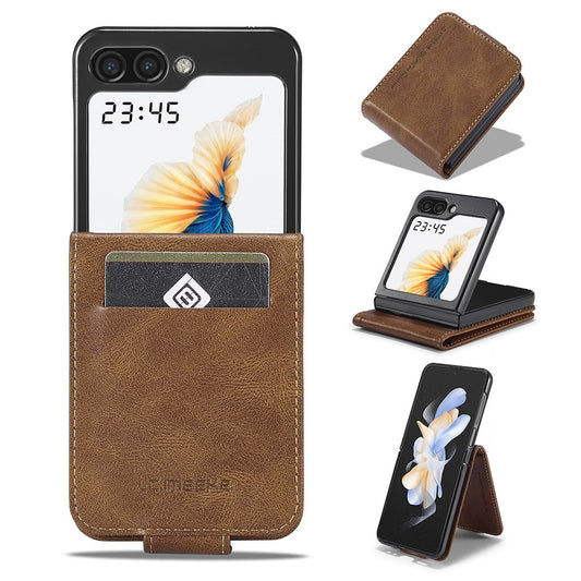 Galaxy Z Flip7 FE 5G / Galaxy Z Flip6 5G – Handyhülle aus Kunststoff und PU-Leder, mit Ständer, mit Kartenfach, mit RFID-Schutz