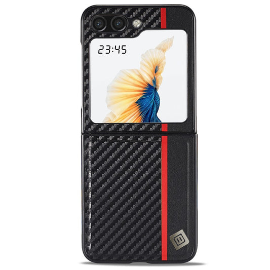 Galaxy Flip6 Stoßfeste Hülle - Carbonfaser-Optik – PU-Leder & TPU