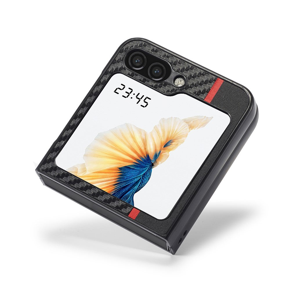 Galaxy Flip6 Stoßfeste Hülle - Carbonfaser-Optik – PU-Leder & TPU