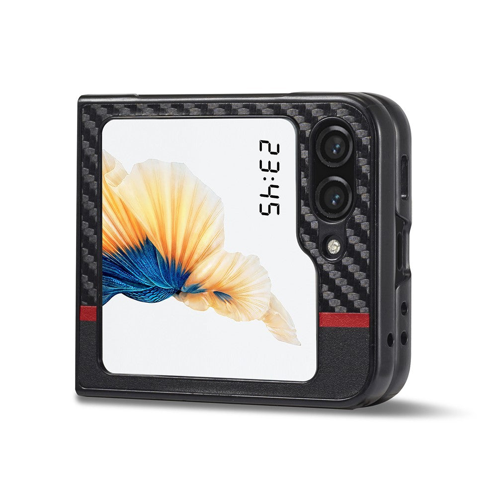 Galaxy Flip6 Stoßfeste Hülle - Carbonfaser-Optik – PU-Leder & TPU