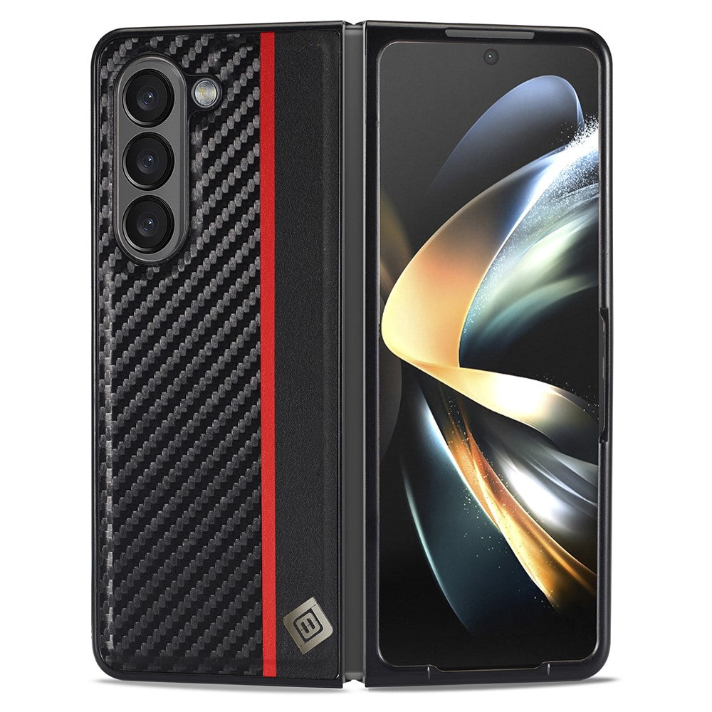 Galaxy Fold6 Stoßfeste Hülle - Carbonfaser-Optik – PU-Leder & TPU