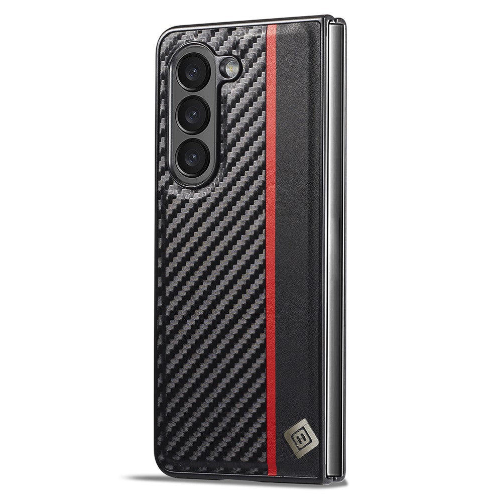 Galaxy Fold6 Stoßfeste Hülle - Carbonfaser-Optik – PU-Leder & TPU