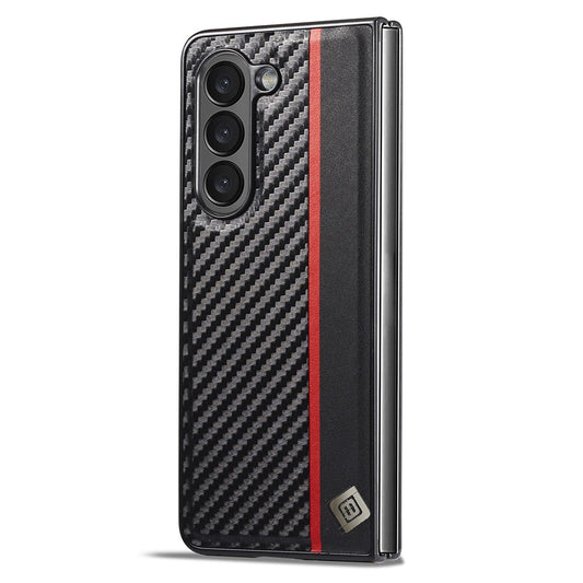 Galaxy Fold6 Stoßfeste Hülle - Carbonfaser-Optik – PU-Leder & TPU