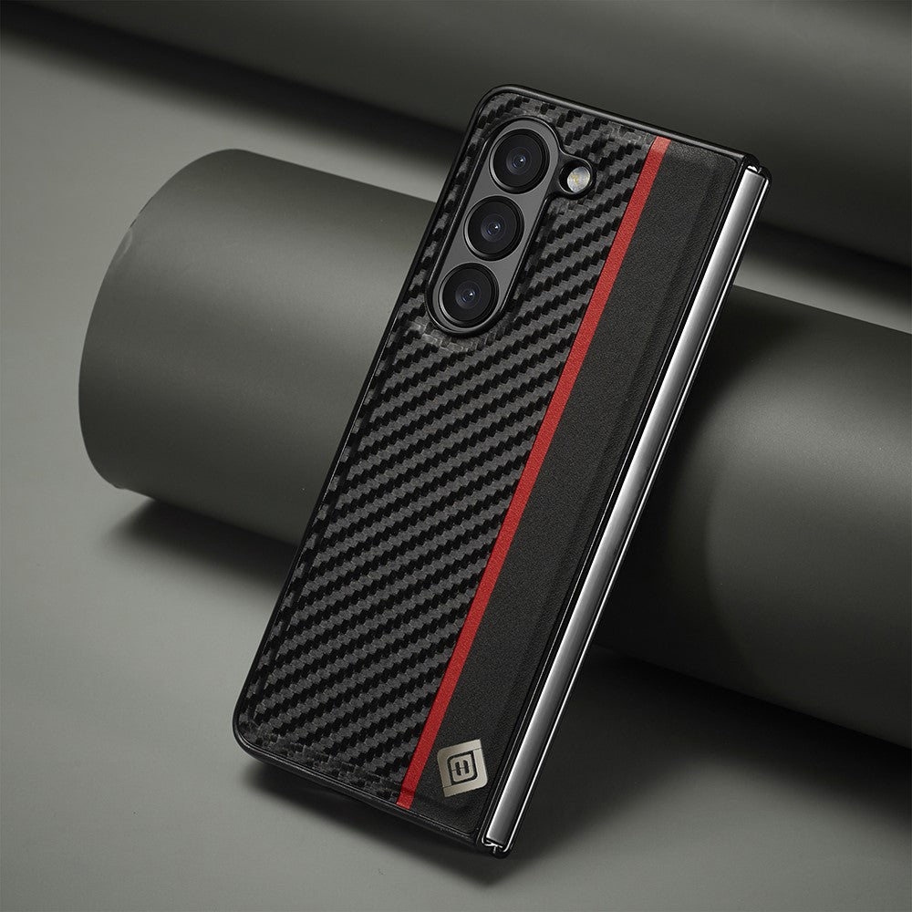 Galaxy Fold6 Stoßfeste Hülle - Carbonfaser-Optik – PU-Leder & TPU